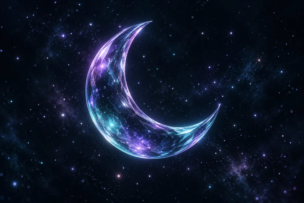 A dark glass landscape under a pale glowing moon-like sphere, with faint violet light along the horizon.
