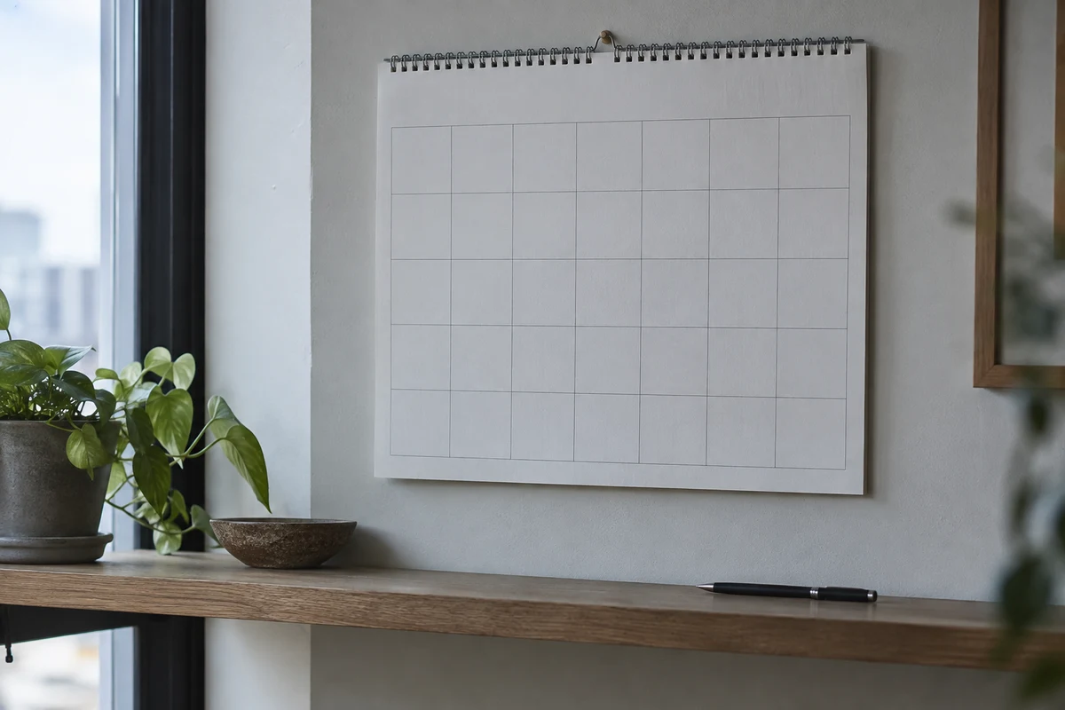 A wall calendar and a project plan pinned side by side.