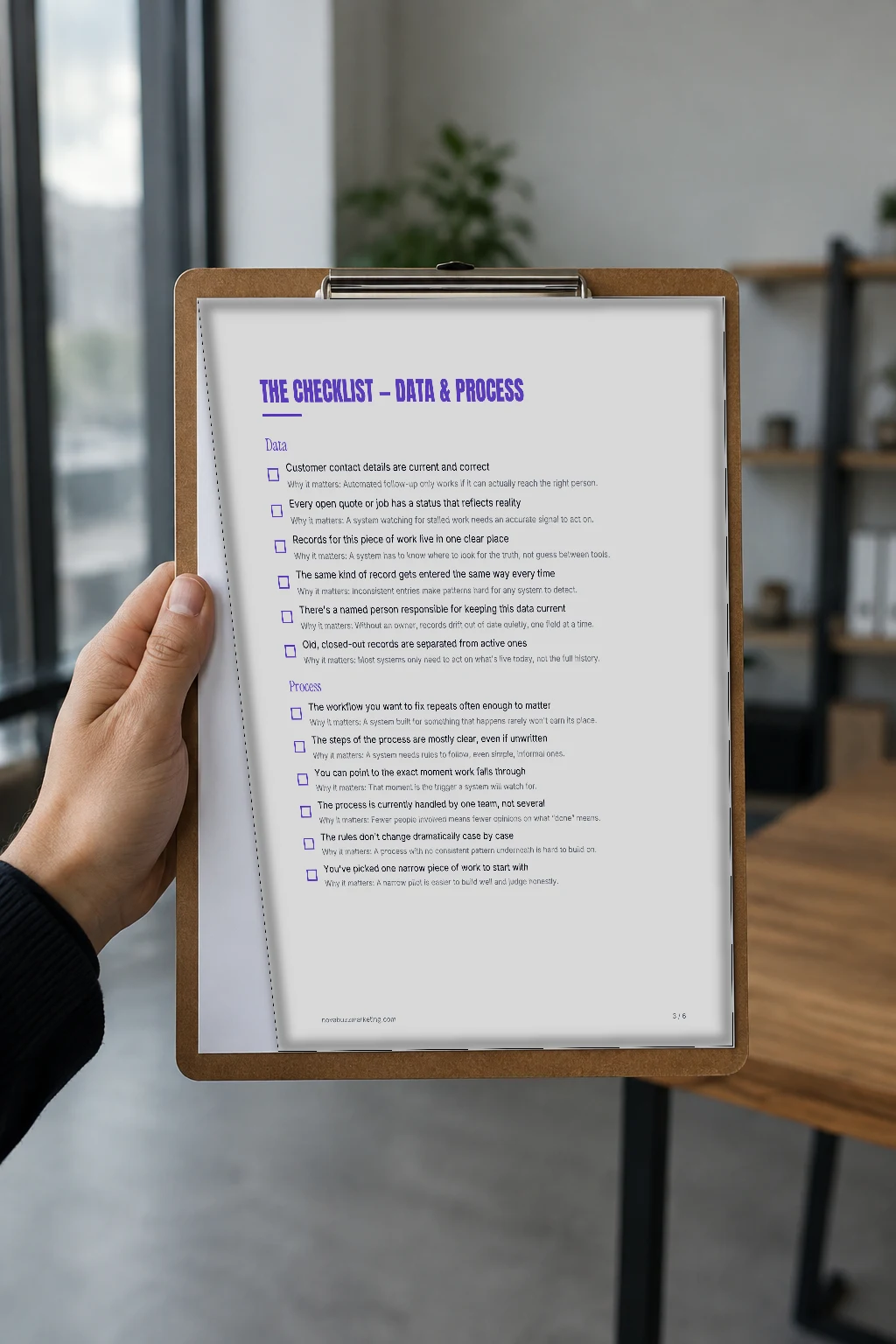 The readiness checklist on a clipboard beside a pen.
