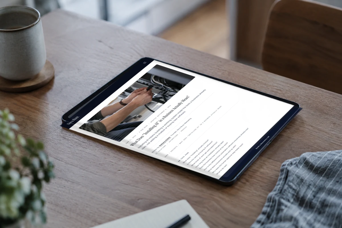 A tablet on a table showing an article from the Insights library.