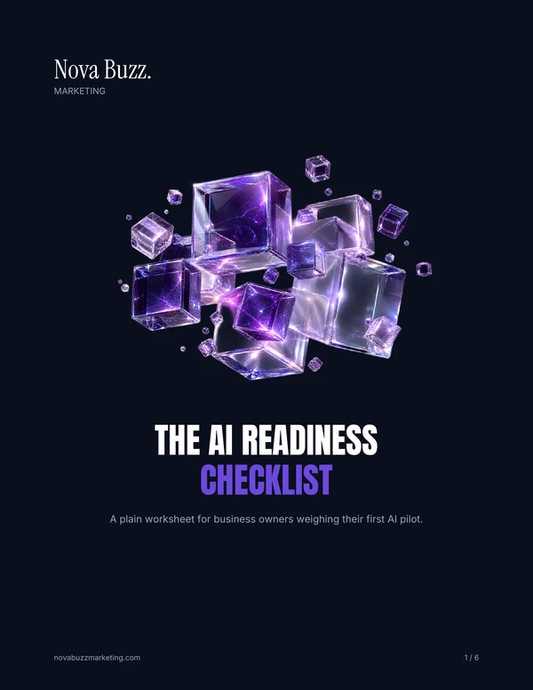 The cover of the AI Readiness Checklist, set on a dark navy page under the Nova Buzz wordmark.